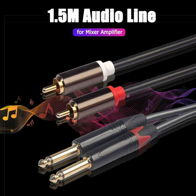 4.9ft Dual 6.35mm 1/4 TS Mono Male to Dual RCA Male Adapter Audio Cable A