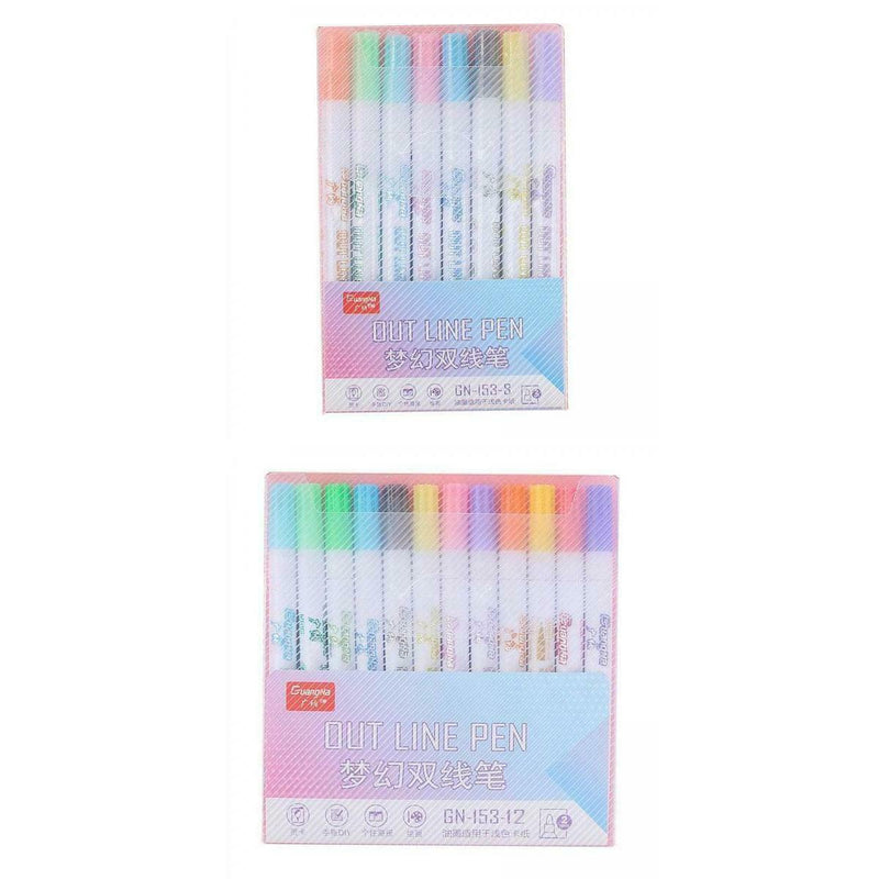 2 Sets 2.0mm Metallic Markers Glitter Writing Doodle Dazzle Pens 8/12 Colors