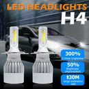 1 Pair H4 LED Car Headlight Bulbs 8000LM 6000k+3000k COB Auto Headlamp Bulbs