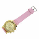 Women Leather Band Stainless Steel Quartz Analog Wrist Watch, Pink R5D1