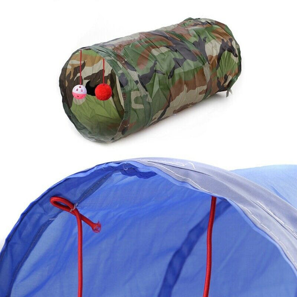 Pet Cat Tunnel 2 Holes Play Tubes Balls Collapsible Crinkle Kitten Toys Pup