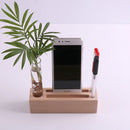 Clear Glass Tube Flower Vase Wooden Cellphone Table Stand Pencil Holder Rack