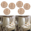 6Pcs Wood Carved Flower Appliques Round Cabinet Onlay with Natural Color