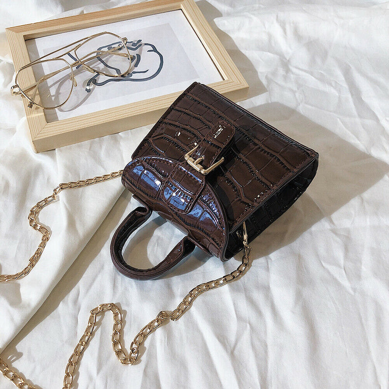 Elegant Leather Mini Shoulder Bags Women Chain Messenger Handbag (Coffee) A