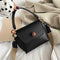 Women Fashion Wide Shoulder Messenger Bag PU Leather Retro Handbag (Black) A