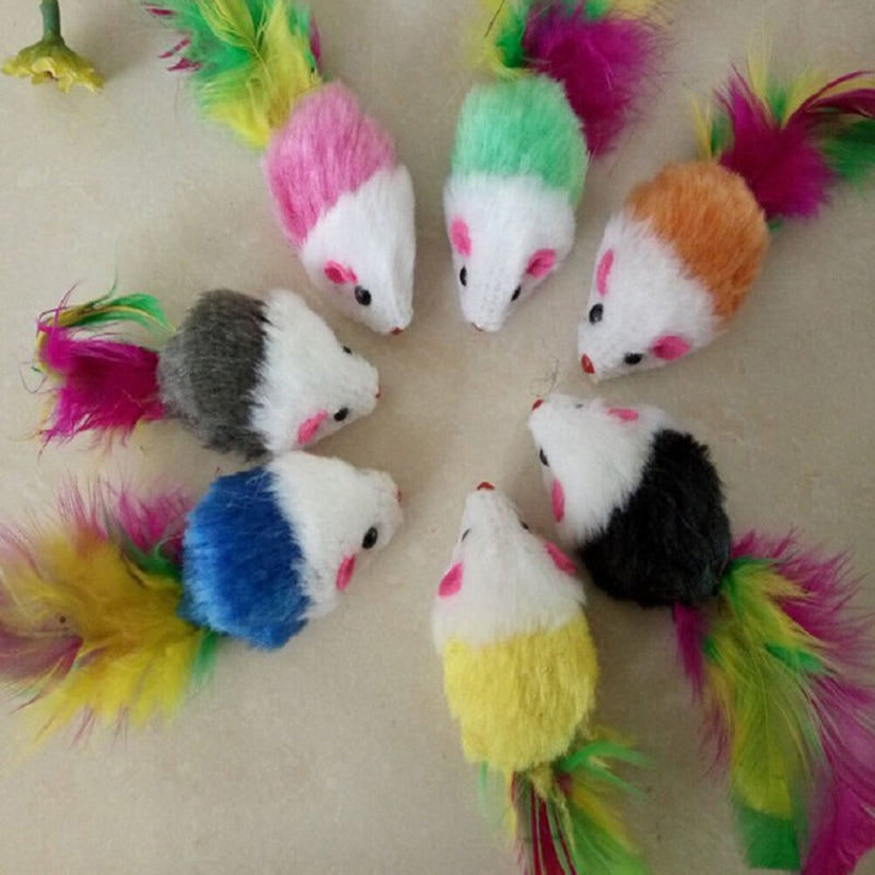 2x Soft Fleece False Mouse Cat Toys Colorful Feather Funny Playing Toys S Gw