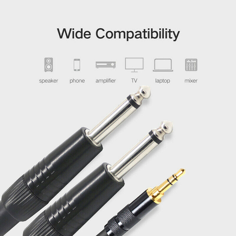 1/8" 3.5mm to Dual 6.35mm 1/4" Mono Jack Stereo Y-Splitter Headphone Audio tre