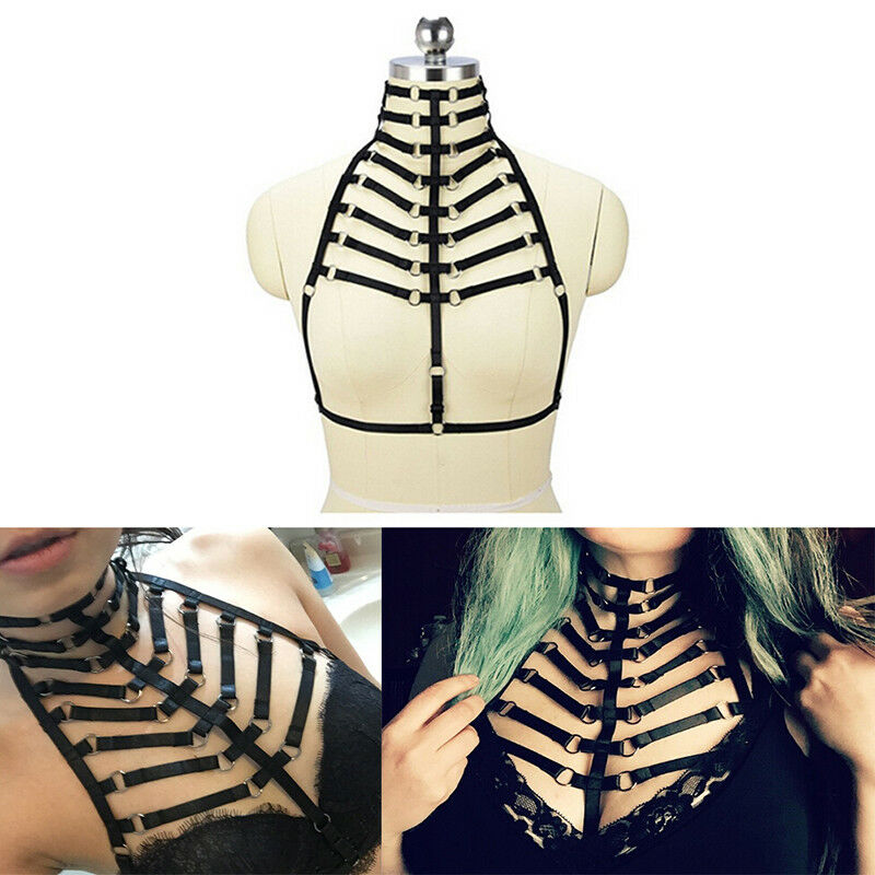 Women Girls Sexy Leather Halterneck Gothic Body Strap Harness Top Punk Gothic 3C