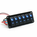 6 Gang Blue LED Light Rocker Switch Panel Circuit Breaker Boat Marine Water