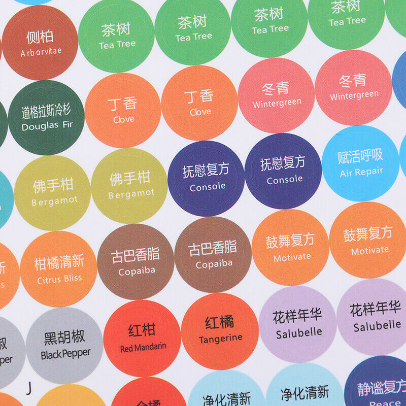 Colorful Paper Stickers Labels for Glass Essential Oil Bottles Cap Lid Label Gn