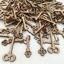 50x Mixed Key Shape Unfinished Wood Cutout Chips Pieces for DIY Art Craft