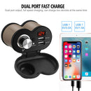 CS-834A4 Motorcycle Dual USB Charger Cigarette Lighter Socket w/ Voltmeter