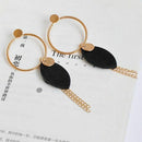 Fashion Necklace, Womens Tassel Geometric Wooden Tassel Long Earrings(Black