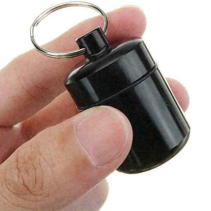 Mini Waterproof Metal Medicine Pill Box Case Bottle Black Container Keychai M5V9