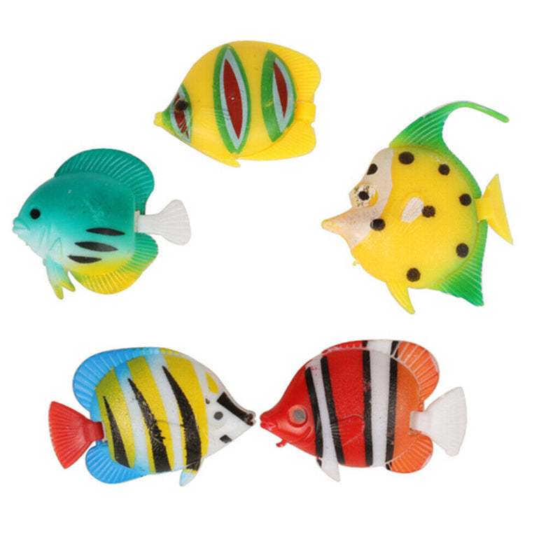 5 Pcs Aquarium Artificial Colorful Glowing Fish Silicone Clownfish Floating