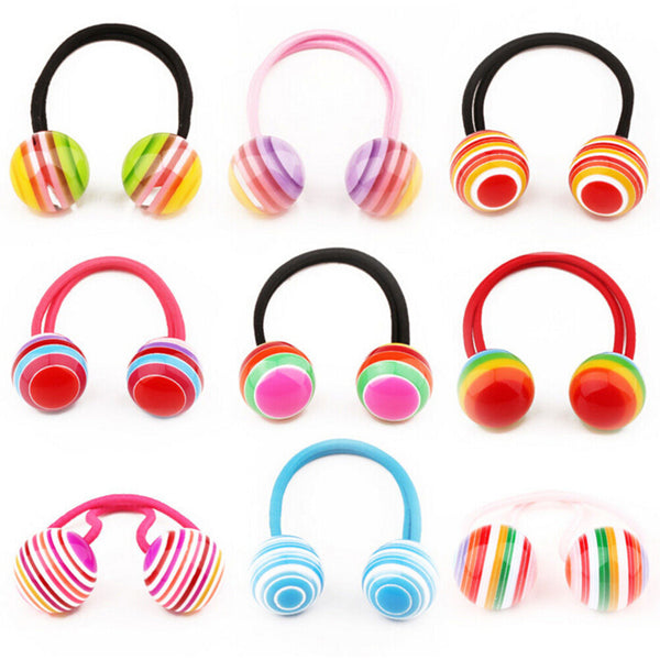 Striped Ball Elastic Rope  Hair Ties Ponytail Holder Head Band Hairbands  OZ