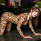 Sexy Women Leopard Wet Look Jumpsuit Bodycon Bodysuit Zipper Playsuit Linge Kw