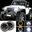 7 Inch Round LED Light Headlights Hi/Lo Beam Angle Eyes For Wrangler JK  N Tw