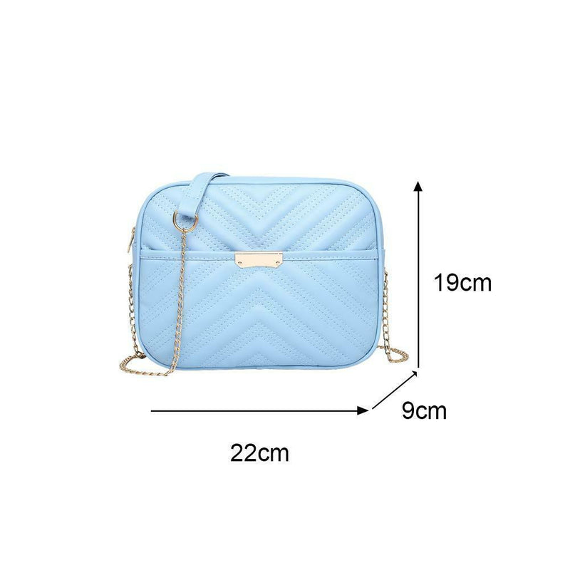 Women Simple Leather Crossbody Bag Chain Shoulder Messenger Handbag (Blue)
