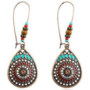Bohemian Ethnic Style Hollow Pendant Earrings Wooden Beads Natural Stone Cr N2U2