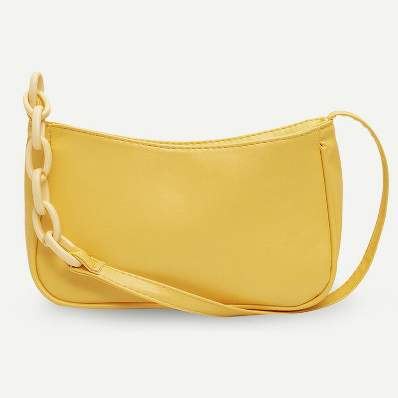 Pure Soft Leather Women Handbag Small Underarm Shoulder Totes Bag (Yellow) A