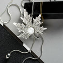Women Flower Long Adjustable Chain Pendant Sweater Necklace(Maple Leaf Silv