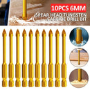 10PCS 6mm Tungsten Carbide Drill Bit Glass Mirror Ceramic Cross Spear Head