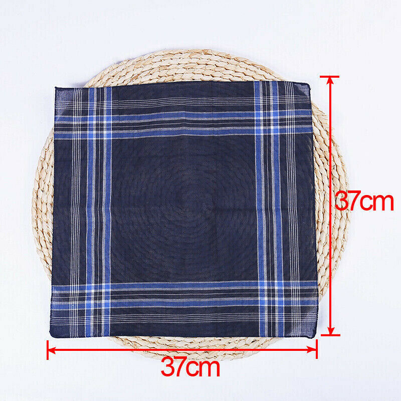 12 Pcs 37*37 cm Mens Handkerchiefs Gentlemens Hankies Cotton Blend Plaid Hanky