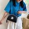 Women Canvas Crossbody Bag Semicircle Shoulder Flower Sling Handbag (Black)