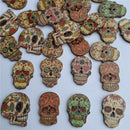 50pcs printed two-eyed wooden buttons mixed with cartoon skulls wooden buttons