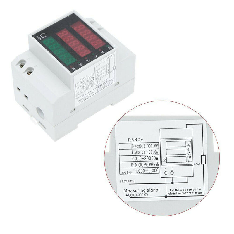 Digital LED Display Din-Rail AC Ammeter Voltmeter Voltage Current AC 80-300V