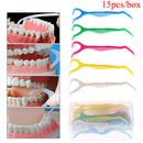 15Pcs random color durable y shape dental floss holder dental care flossing M&E