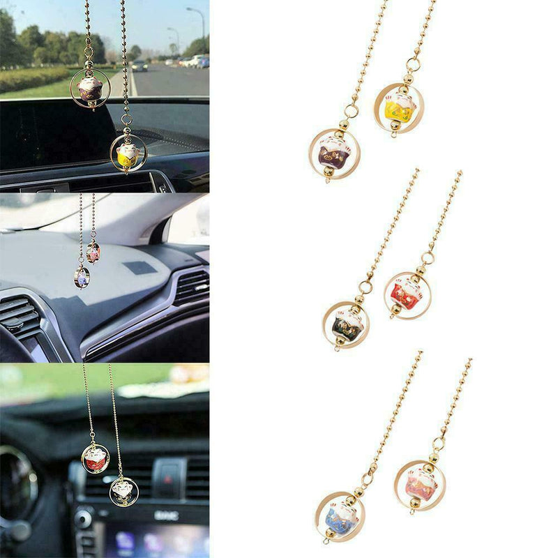 1*Car Rear View Mirror Hanging Decoration Lucky Cat Pendant Auto Accessorie N5B8