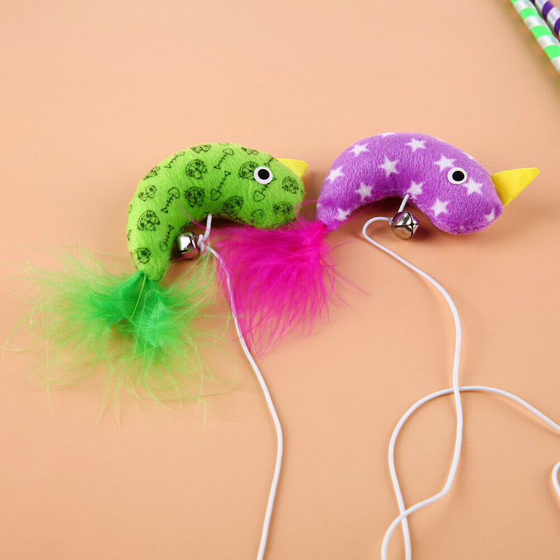 2pcs Cat Toys Interactive With Bells Elastic Rod Cat Plush Chick Toys