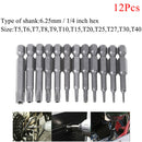 12Pc security bits torx screwdriver tool set 1/4" hex shank T5-40 too P_ES
