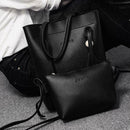 3pcs/set Solid Color Shoulder Handbags Clutch Women Top-handle Tote (Black)