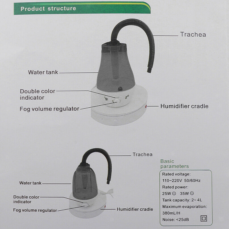 3L Amphibians Reptile Humidifier Fogger for Lizard Tortise Quiet Terrariums