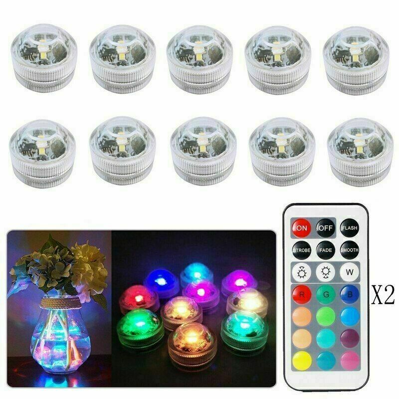 10Pcs Waterproof Remote Control Colored LED Light Boundary Accent EFX Set N6I9