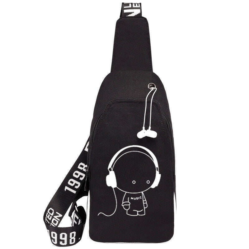 Music Crossbody Bag For Men Usb Charging Shoulder Bag Waterproof Oxford Mal U5L5