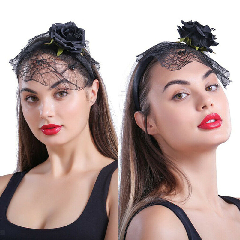Flower Headband With Veil Floral Spider Headpiece Hair Garland Fancy Dress