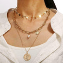 Fashion Women Multilayer Chain Lock Heart Pendant Portrait Necklac Circle C O2Y1