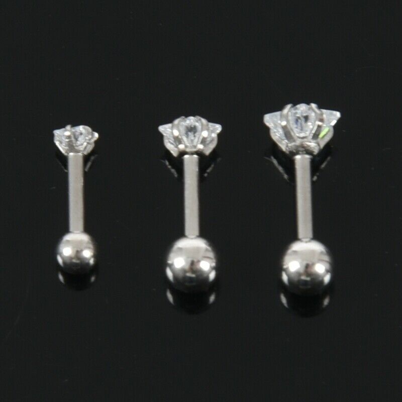 1 Set Of 3 Size 316L Surgical Steel Stars Clear Zirconic Cartilaginous Ear