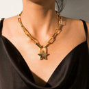 Geometric Star Lock Pendant Necklace Retro Choker Women Statement Jewelry