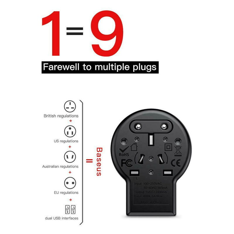 Baseus Universal Travel Adapter USB Charger Plug Power Converter+Socket Pin