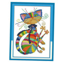 Stamped Cross Stitch Kit Colorful Cat Pattern for Beginner Kids 11CT 32x42cm
