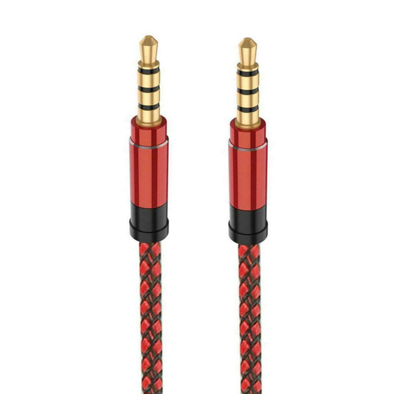 1.5M Red Nylon Braid 3.5mm Plug Male To Male Aux Extension Cable For Phone