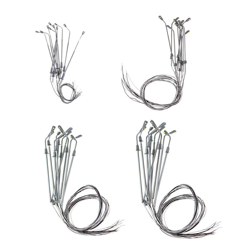 10X White LED Street Light Stainless Steel 1/75 HO OO Scale Layout Park Garden