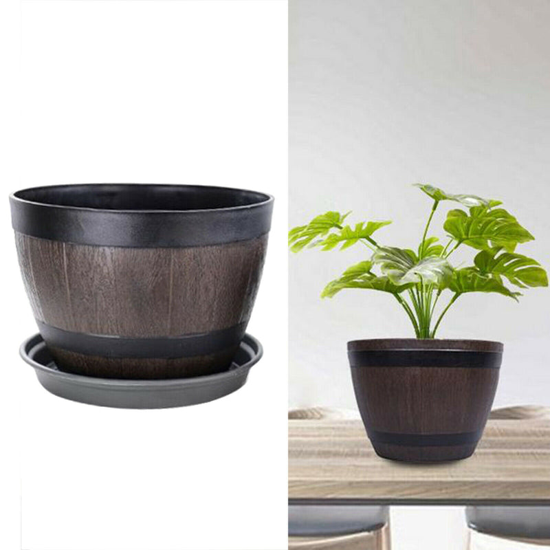 Retro Barrel Planter Indoor Outdoor Flower Pot Plant Pot for Home Office Cafe