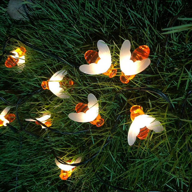 LED Solar Light Strings for Party Decor Bee Shaped Waterproof Night Outdoor Lamp