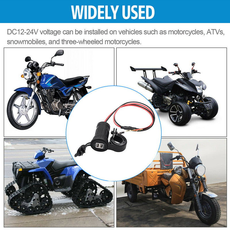 Waterproof Motorcycle Handlebar Charger 3.1A Dual USB Socket Power Adapter